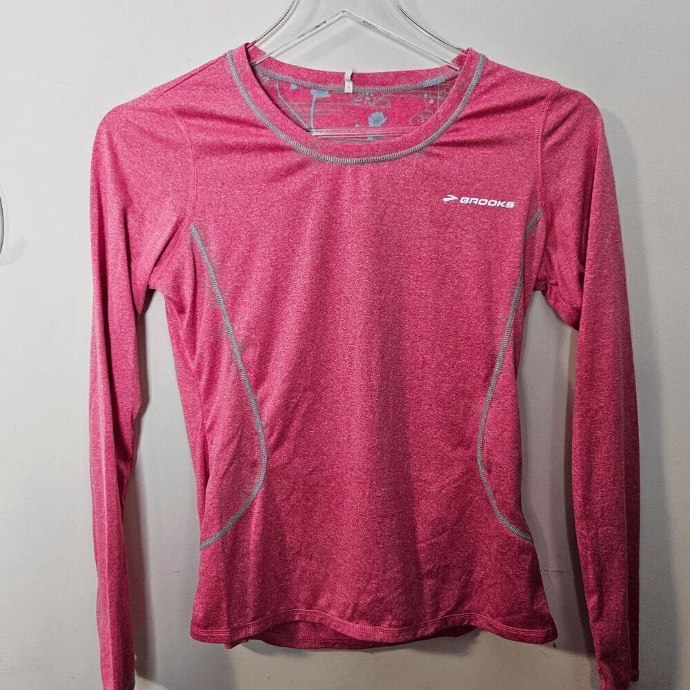 Brooks Long Sleeve Running Dry Fit Active Performance Top Womens Pink/Gray Size